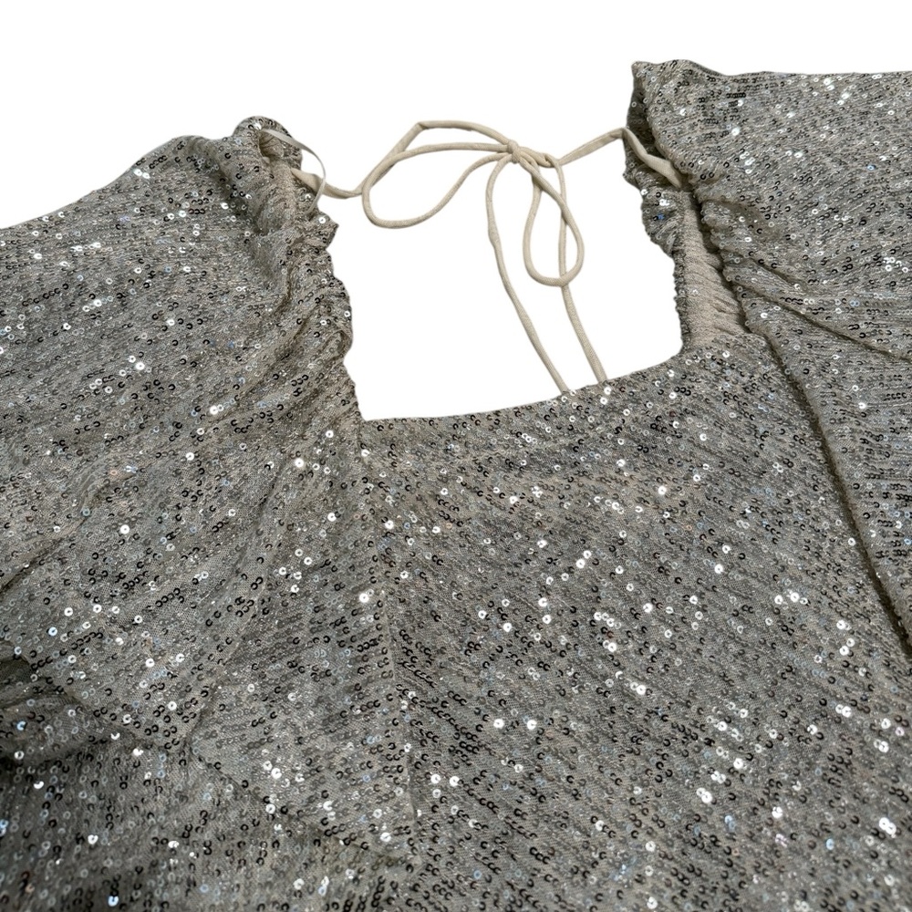 Free People Silver Sequin Long Sleeve Top - Picture 6 of 9